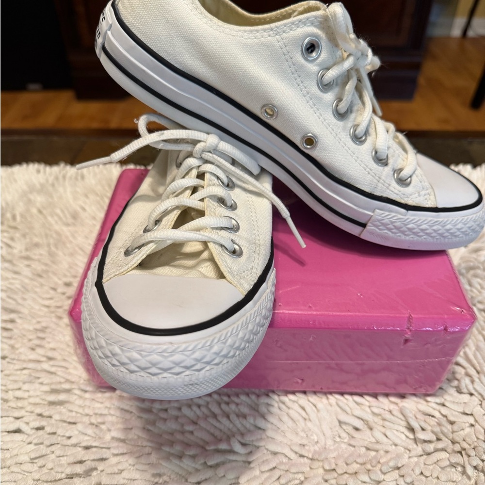 Converse White Low Top Sneakers with Black Trim